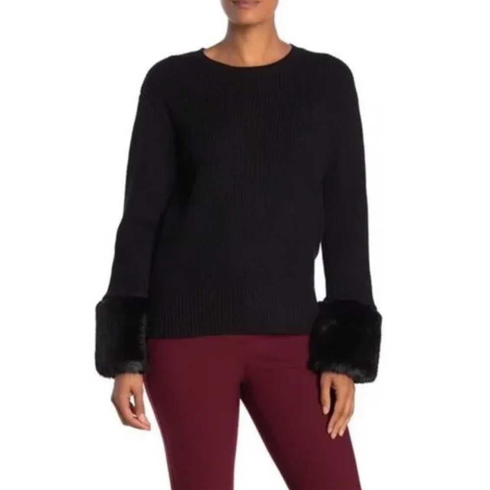 Love Token Black Faux Fur Cuff Knit Sweater Size XS